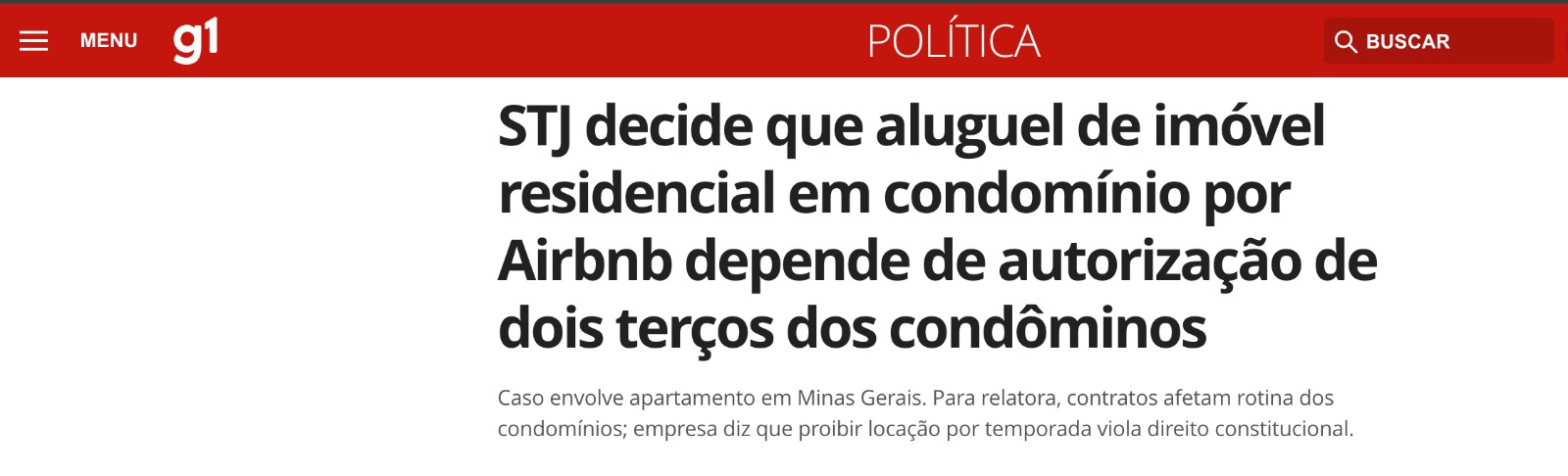 Reportagem G1 sobre decisão do STJ sobre Airbnb